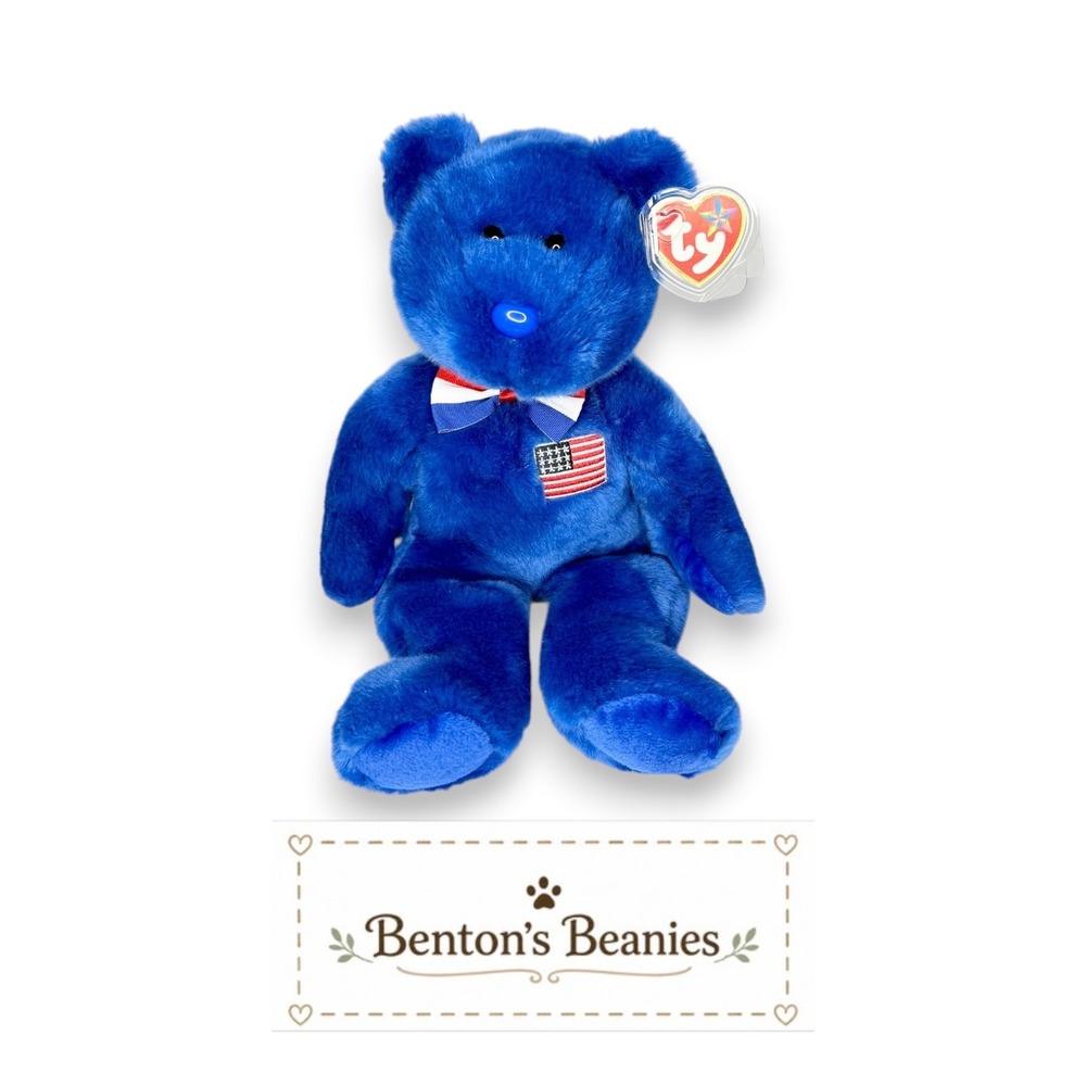 John the Bear Ty Beanie Buddy | Patriotic Pride Bear 💙 | Mint Heart Tag ⭐
